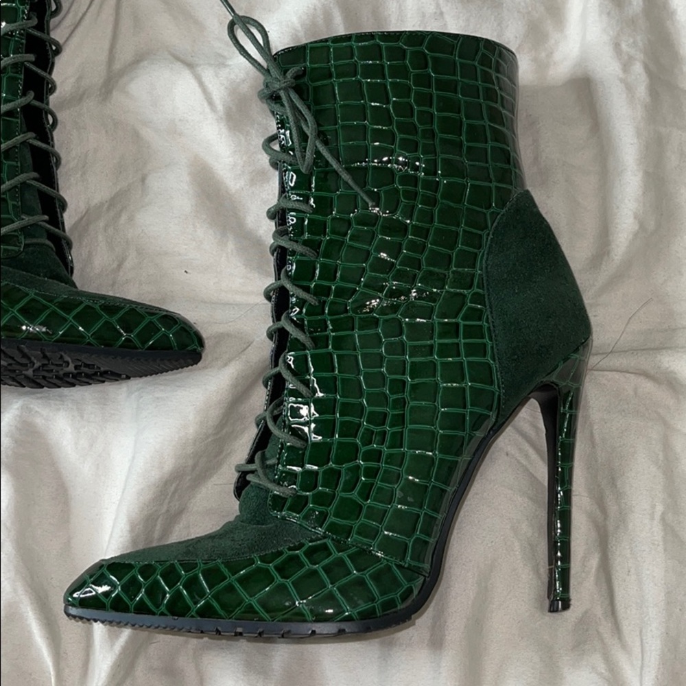 Shane Justin green faux croc booties